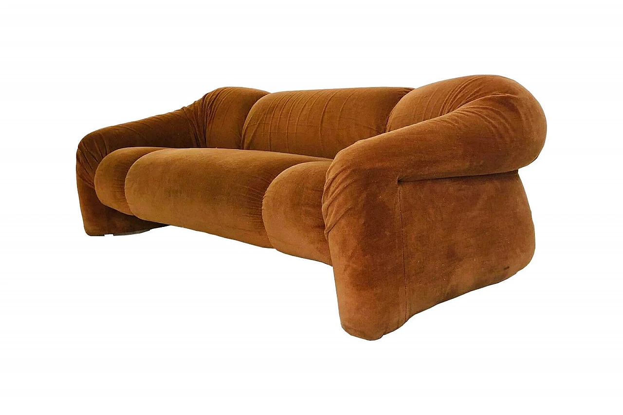 3 seater sofa, brown velvet, 70s 1067004