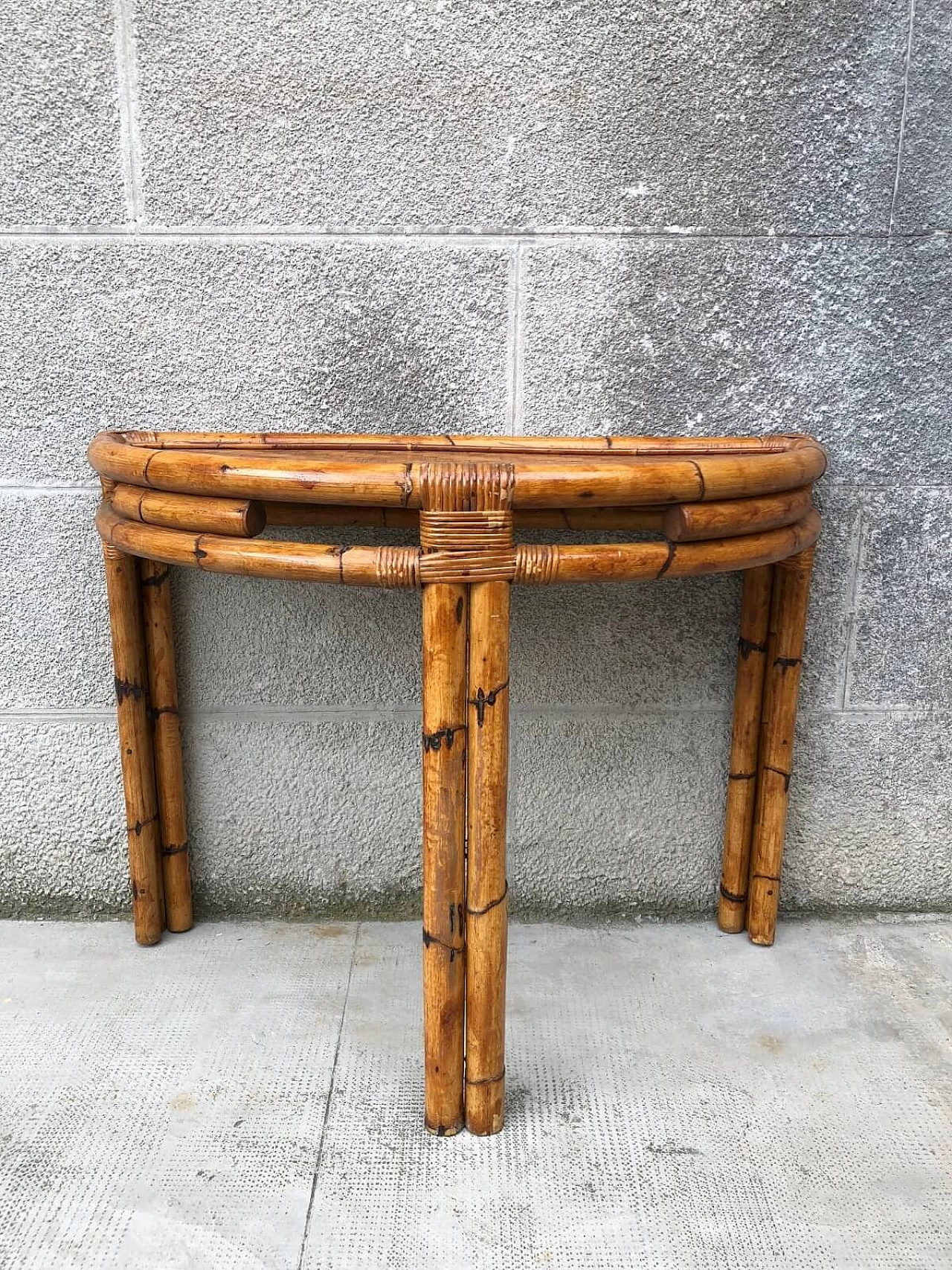 Semicircular console in bamboo and rattan, '60s 3