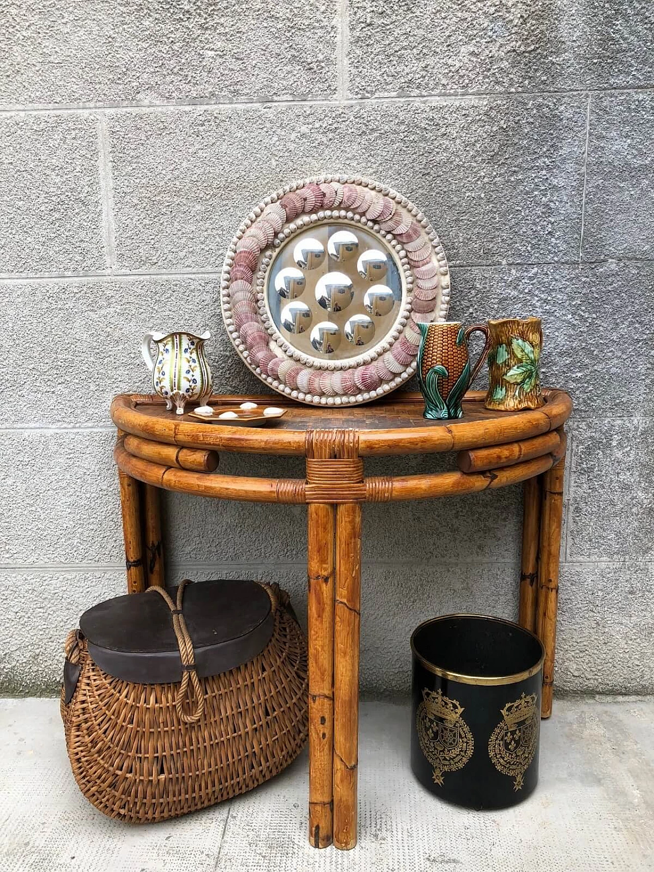 Semicircular console in bamboo and rattan, '60s 5