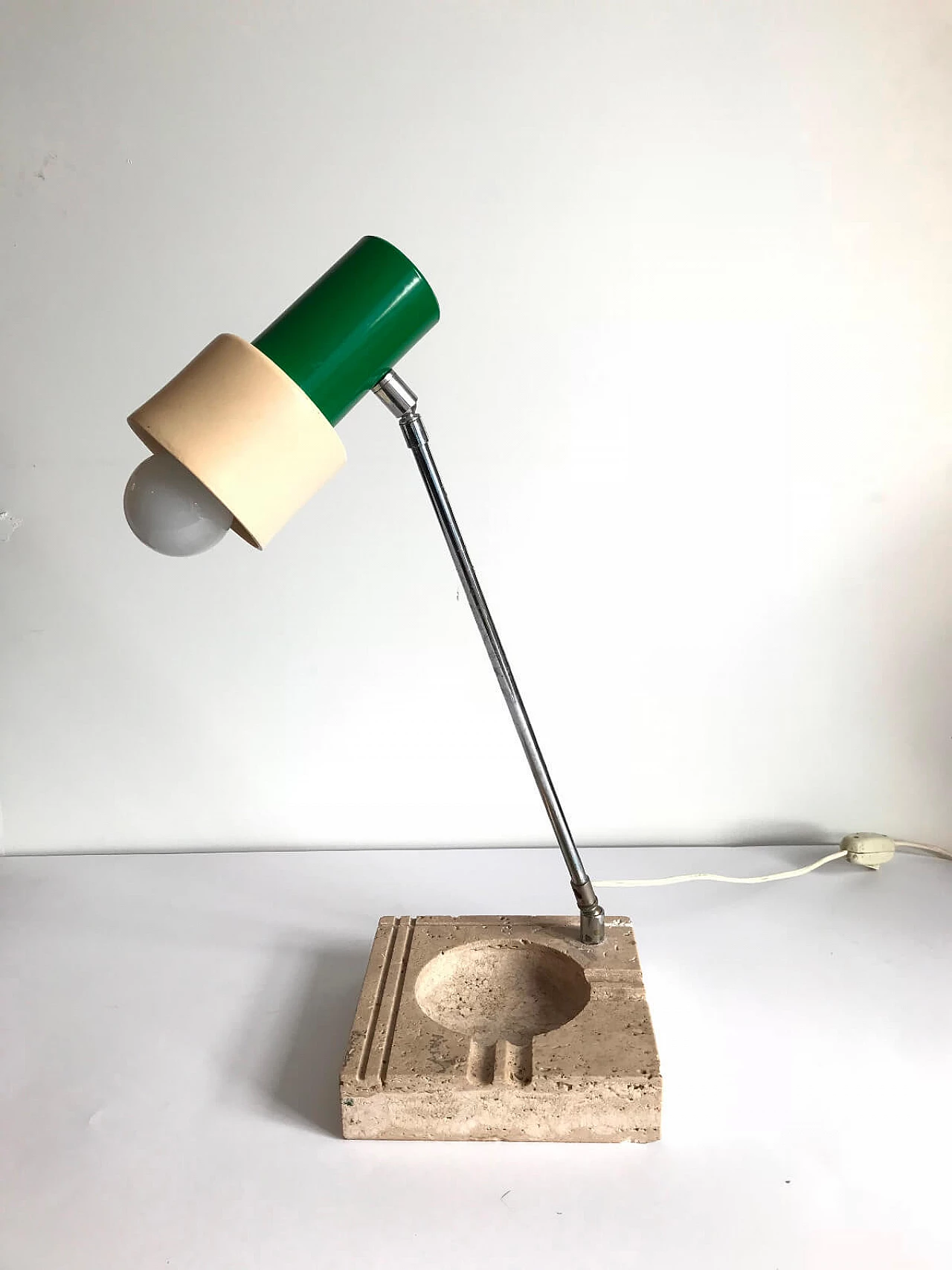 White and green metal lamp with ashtray base, 70s 2