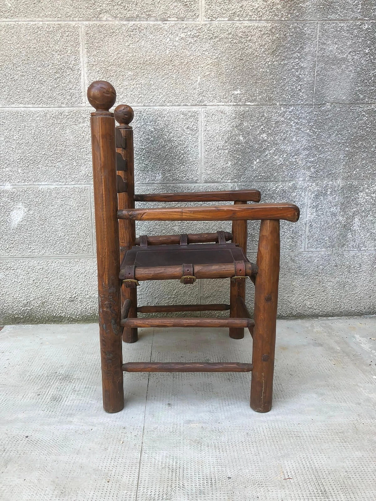 Leather and solid wood armchair, 1960s 3