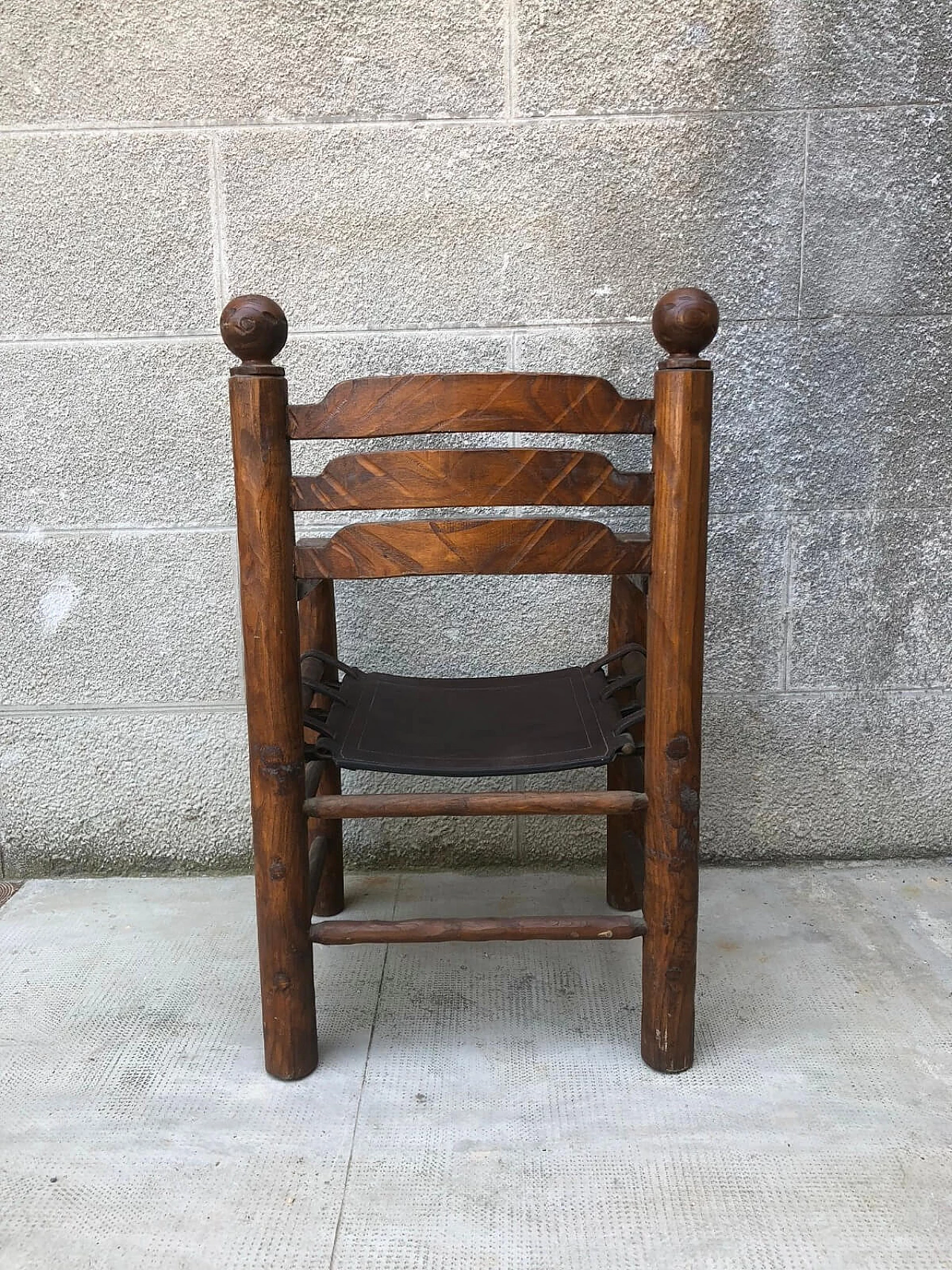 Leather and solid wood armchair, 1960s 5