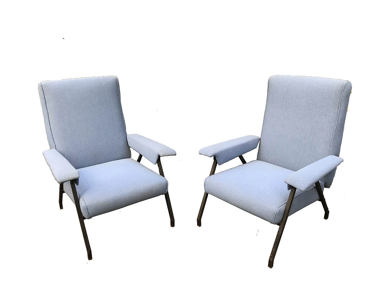 Pair of armchairs with metal frame, '50s 1