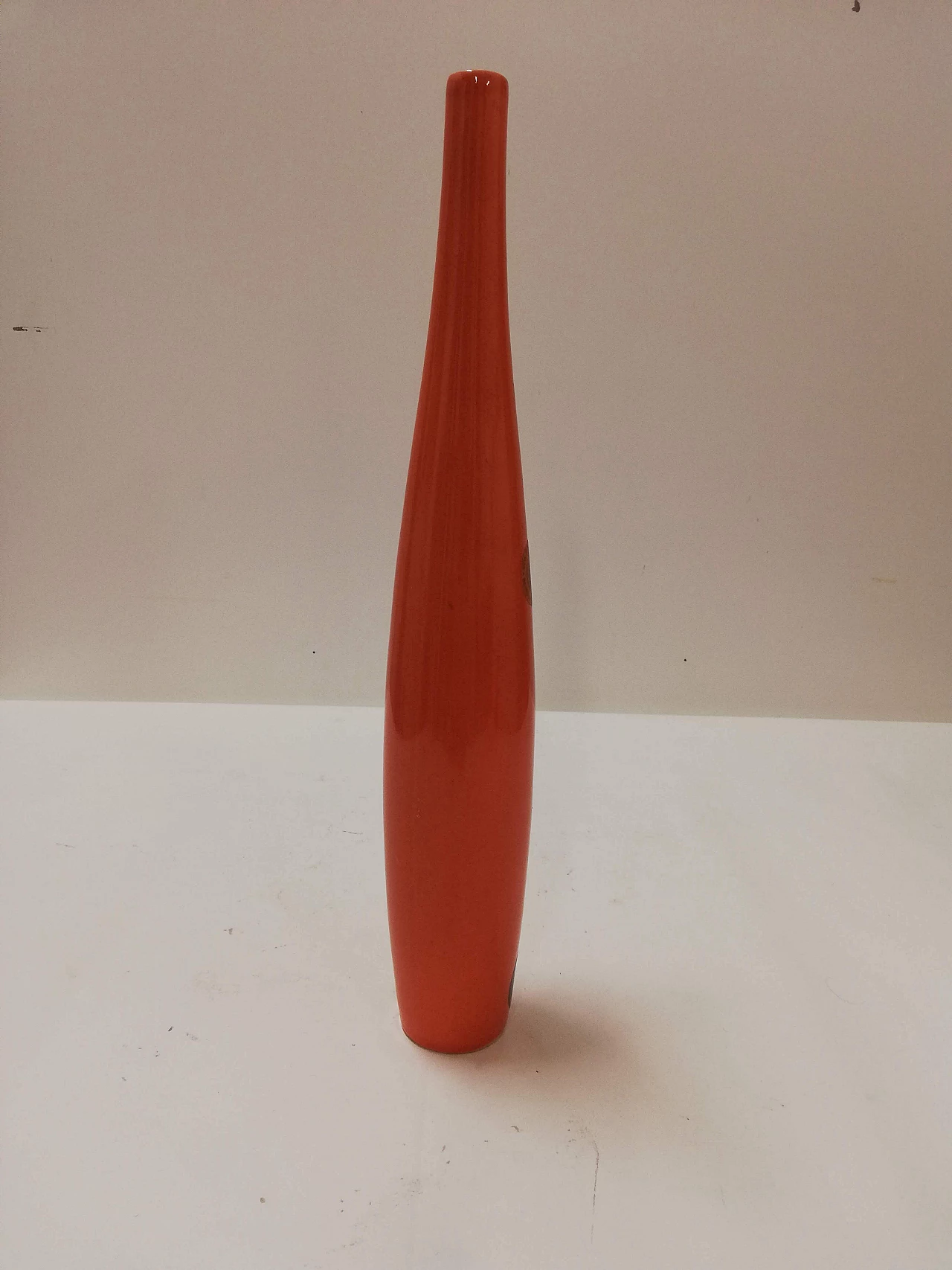 Vaso per singolo fiore in ceramica smaltata arancione, anni '70 1068120