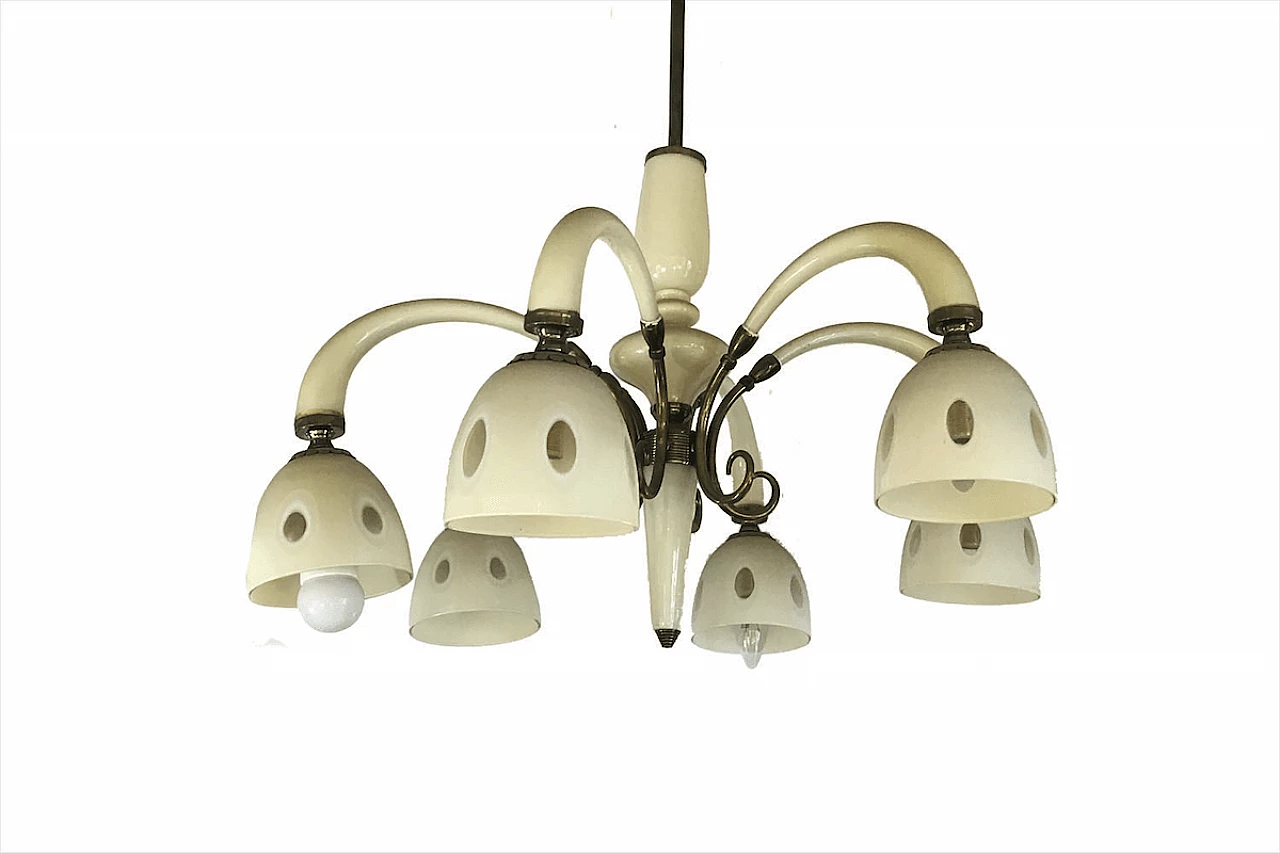 Six-lights glass chandelier inspired by Gio Ponti, Italy, 40s 1