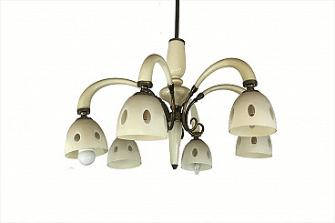Six-lights glass chandelier inspired by Gio Ponti, Italy, 40s