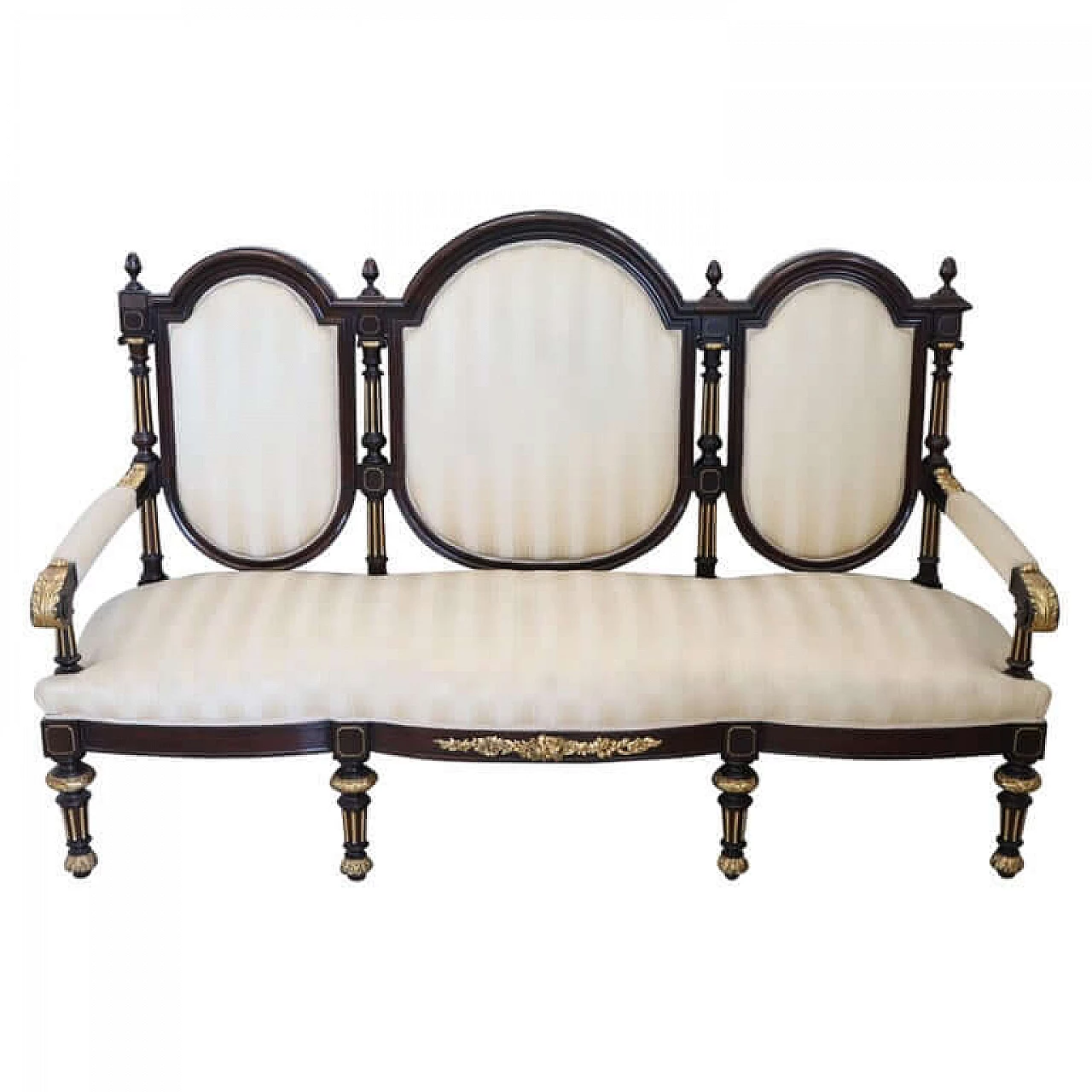 Grande divano antico in palissandro e decori dorati, fine sec XIX 1068345