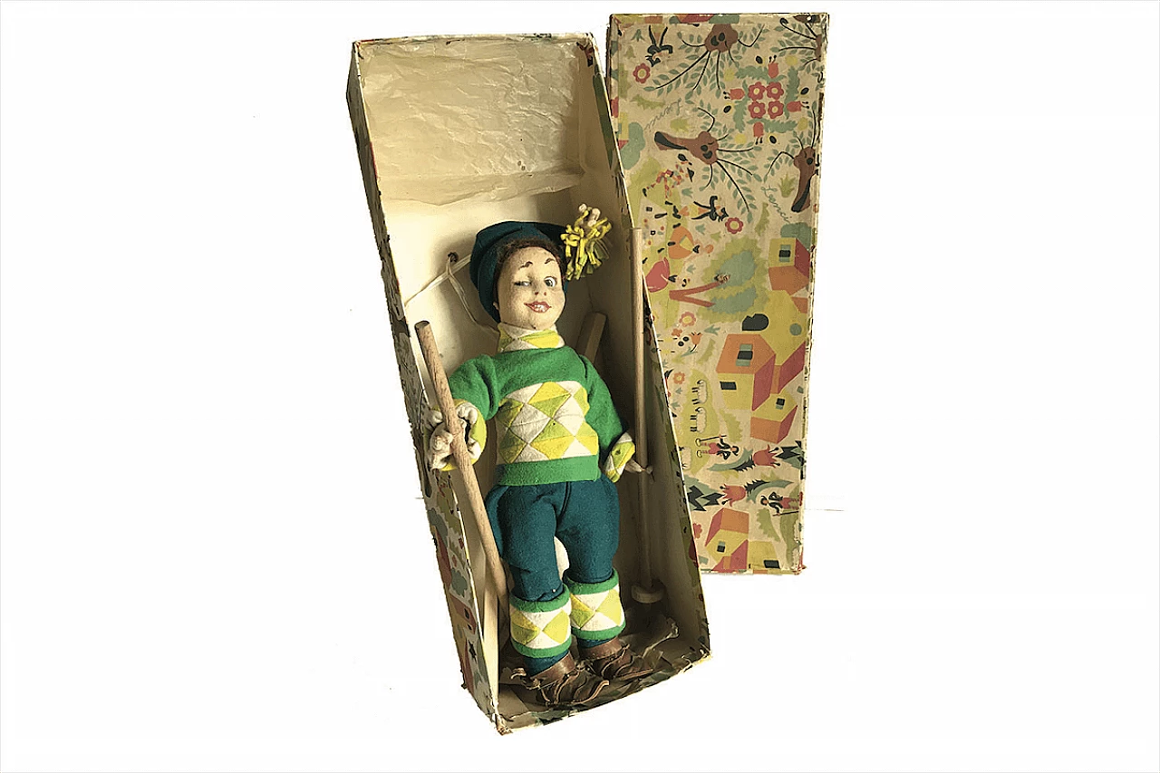 Bambola sciatrice dentro scatola original di Lenci, anni '20 1