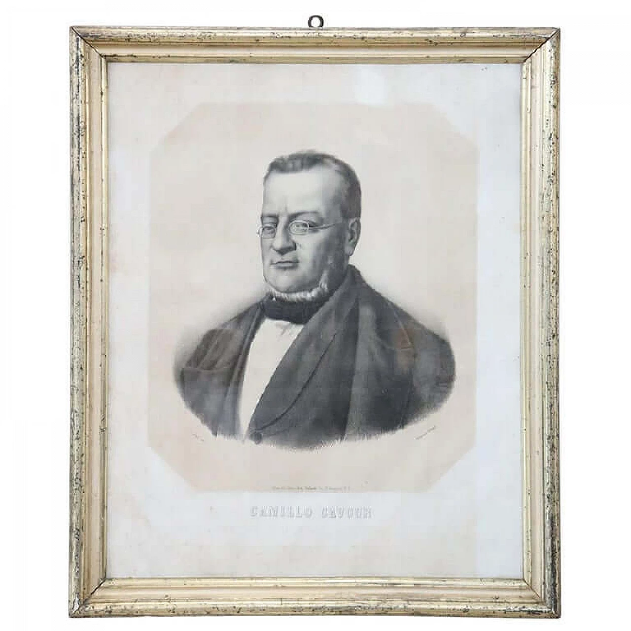 Grande Litografia di Camillo Cavour con cornice dorata, secolo XIX 1068408
