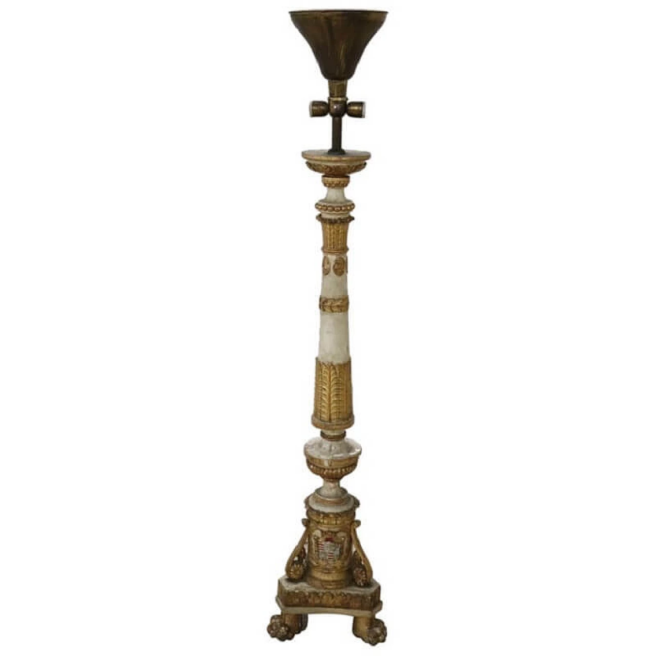 Antique candlestick in lacquered and gilded wood, electrified Empire period, early nineteenth century. 1068707