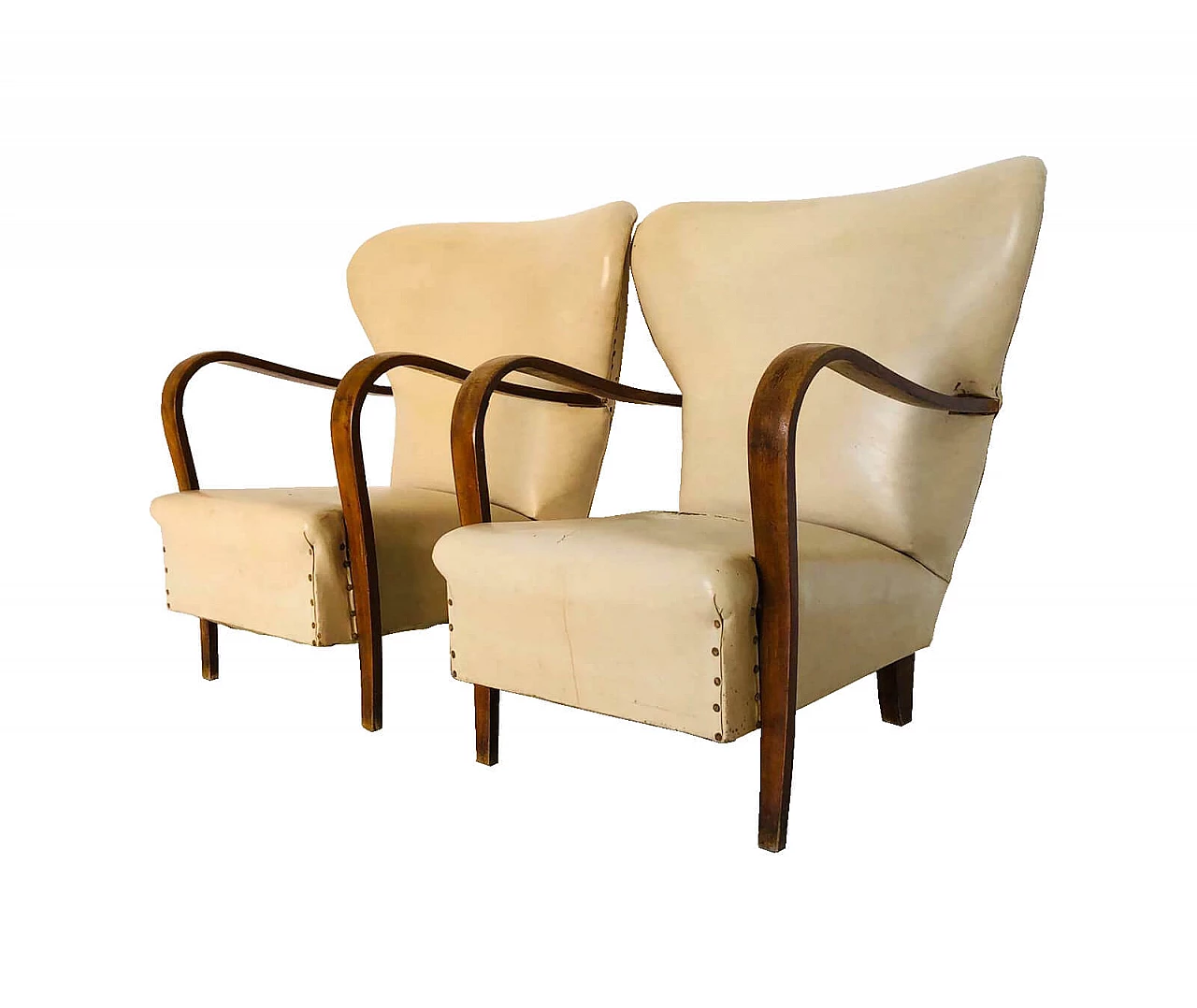 Pair of skai-lined armchairs, Guglielmo Ulrich style, 1950s 1068784