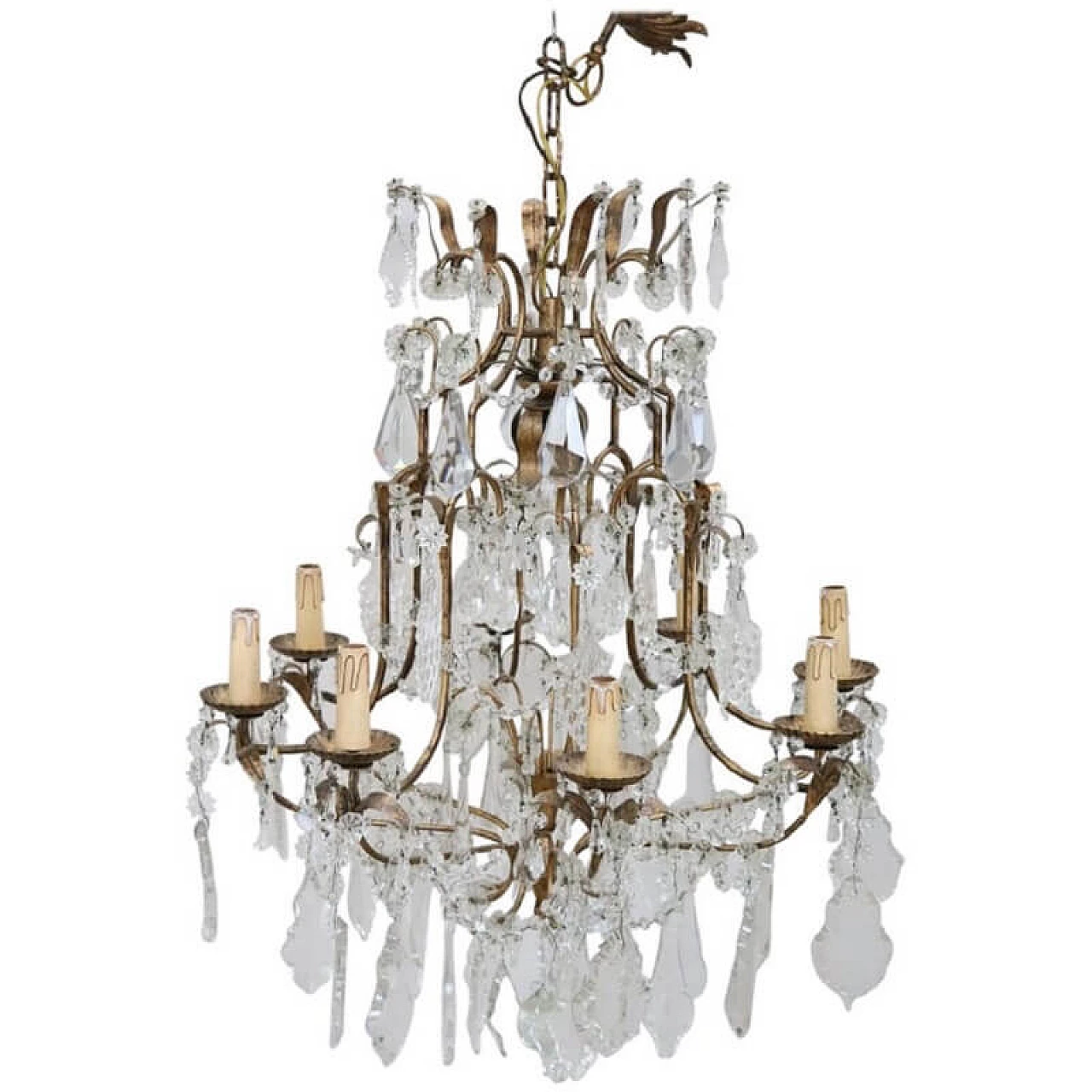 Chandelier in gilded bronze and crystals, first half of the 20th century 1068855