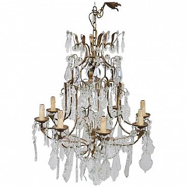 Chandelier in gilded bronze and crystals, first half of the 20th century