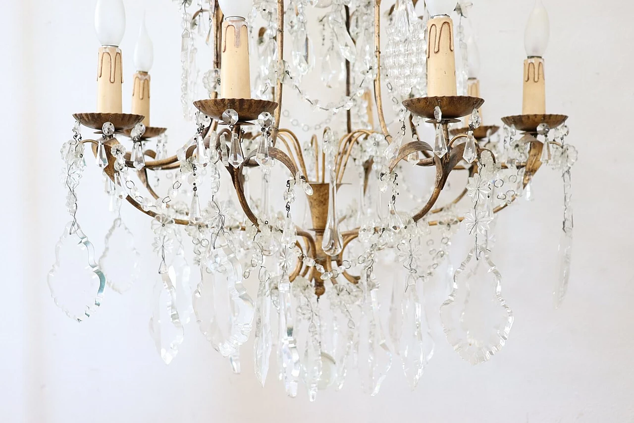 Chandelier in gilded bronze and crystals, first half of the 20th century 1068856