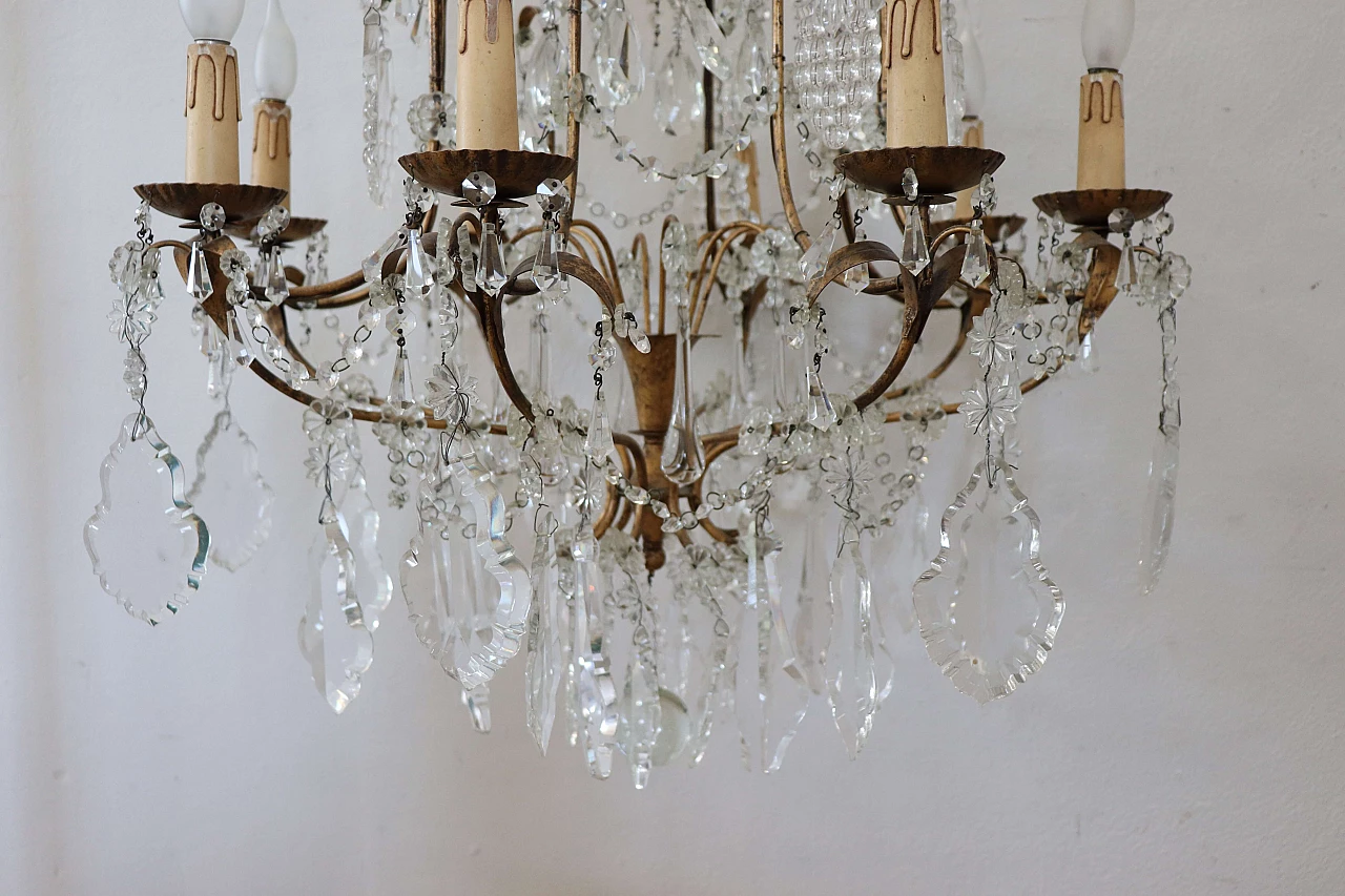 Chandelier in gilded bronze and crystals, first half of the 20th century 1068857