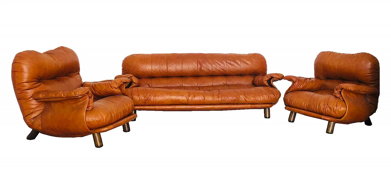Set divano e coppia di poltrone in pelle, Cobianchi per Insa, anni '70 1068912