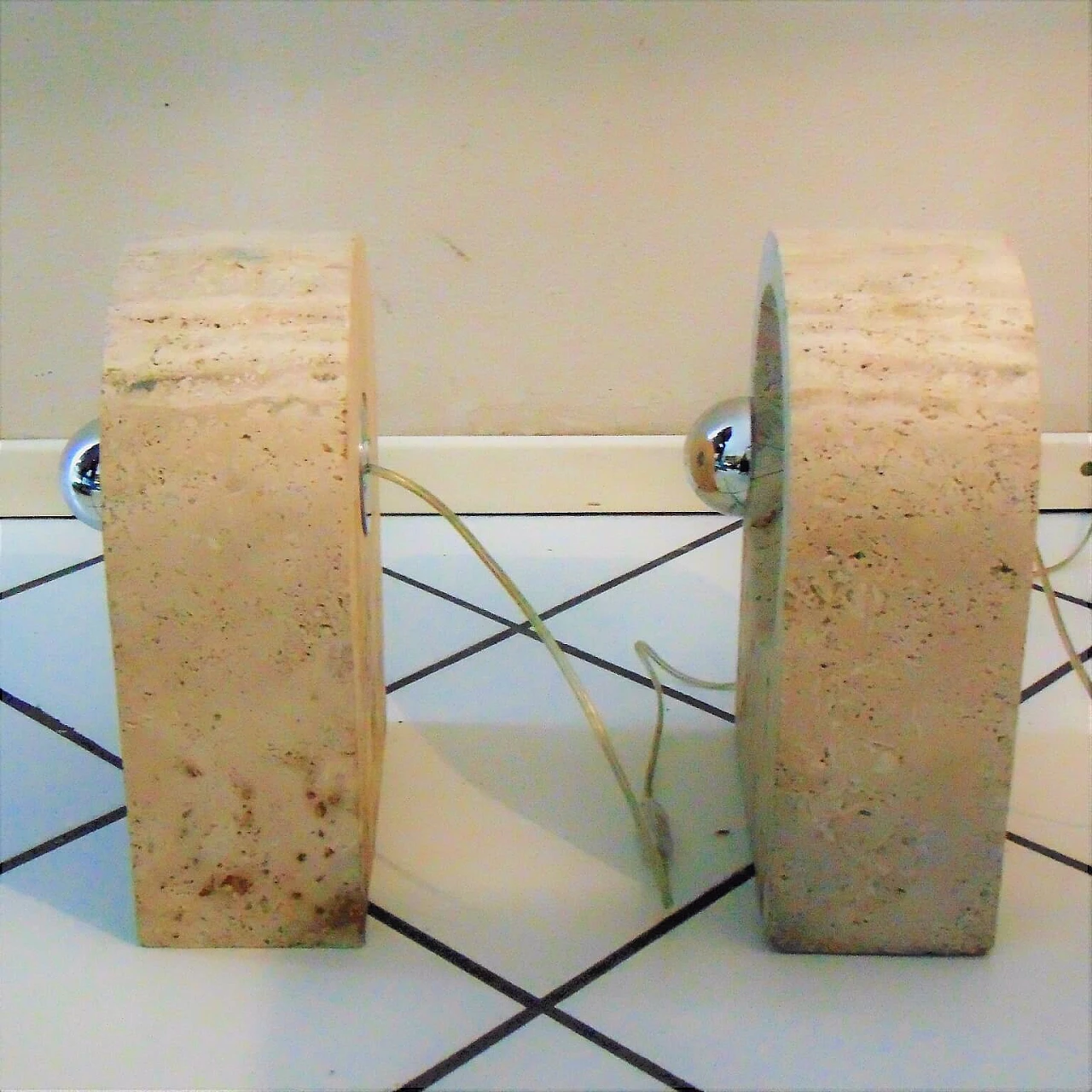 Sormani Nucleo Set of 2 Table Lamps in Travertine by G. Cesari, 1970s, Italy 1069167
