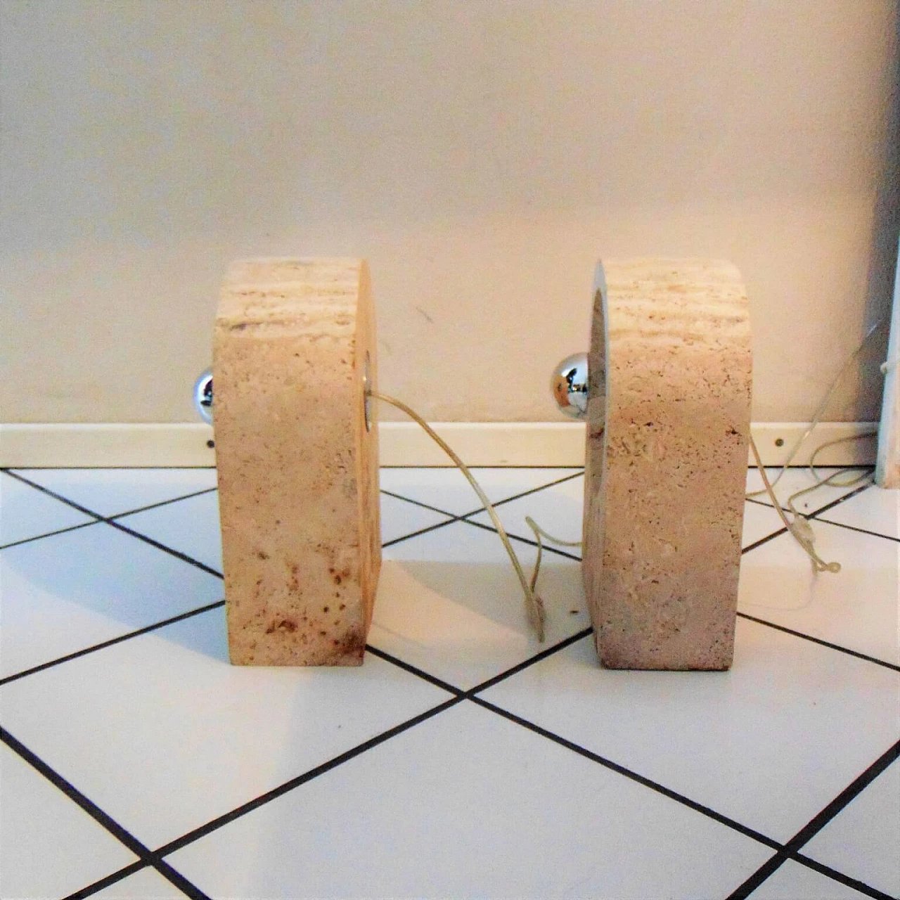 Sormani Nucleo Set of 2 Table Lamps in Travertine by G. Cesari, 1970s, Italy 1069168