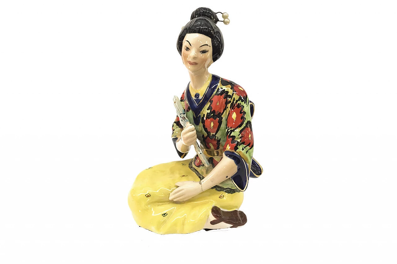 Scultura di Geisha in ceramica colorata, anni '50 1