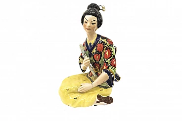 Scultura di Geisha in ceramica colorata, anni '50