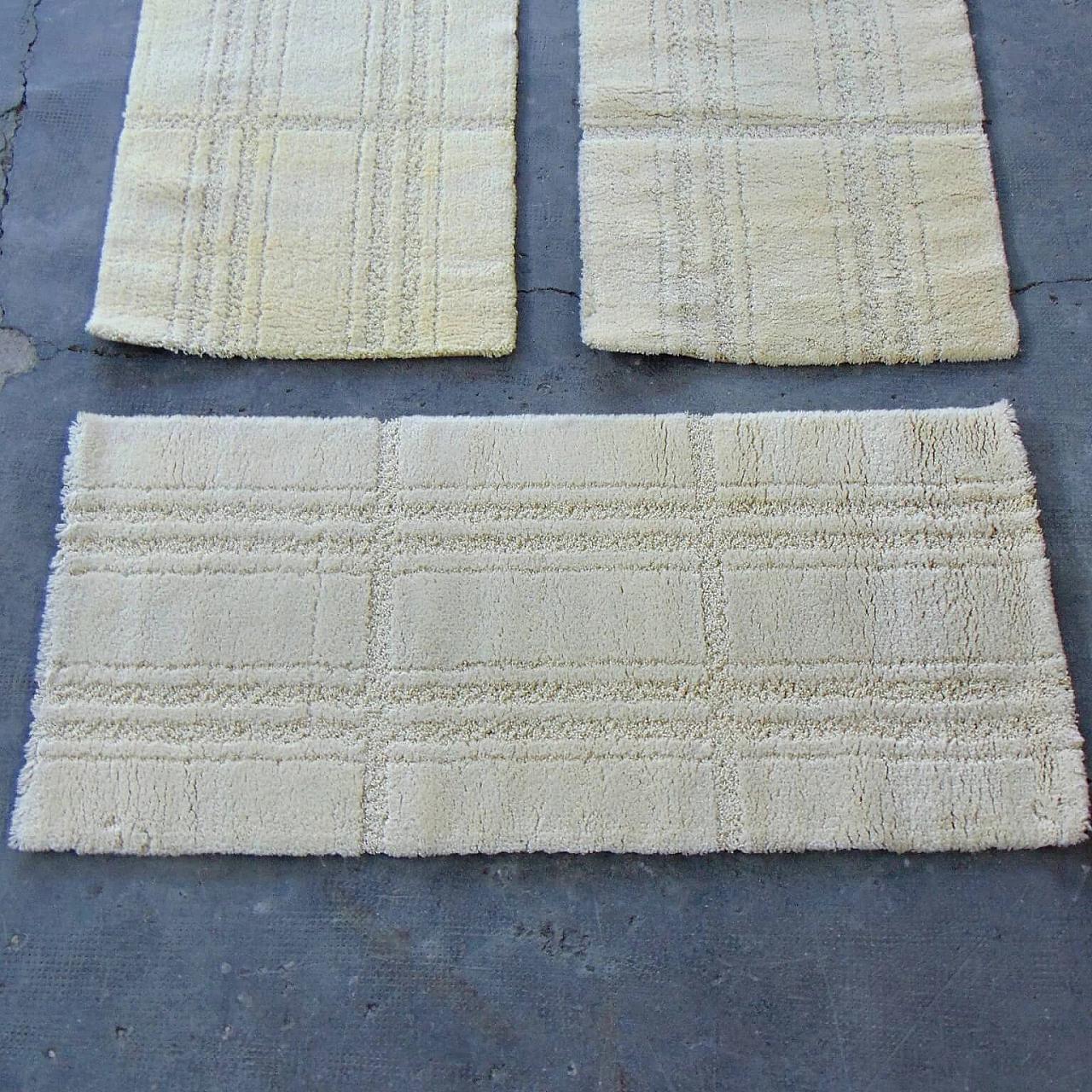 3 Pure New Wool 1970s Danish Rugs, Cream Hue, Eksport Hojer 1069210
