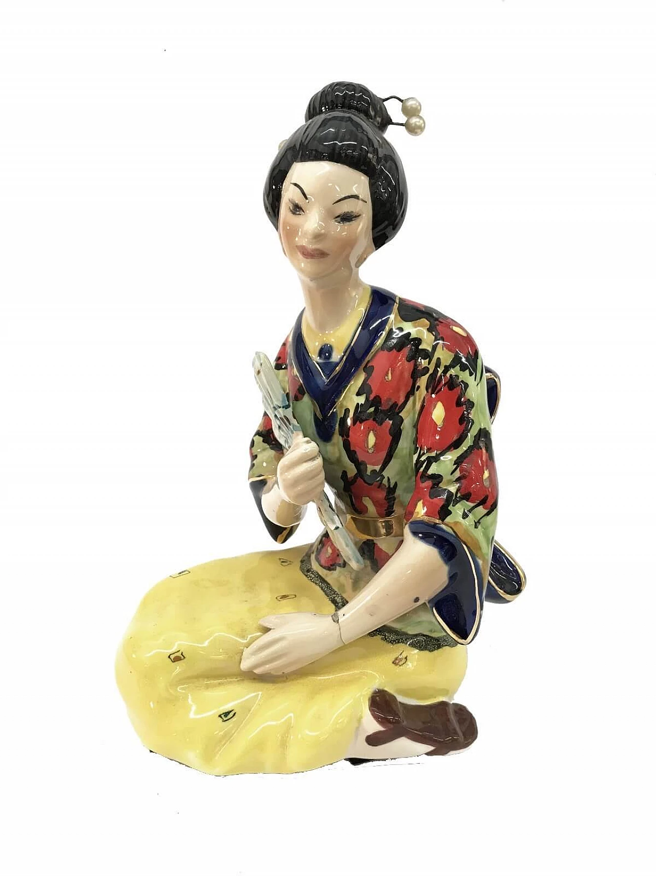 Scultura di Geisha in ceramica colorata, anni '50 8