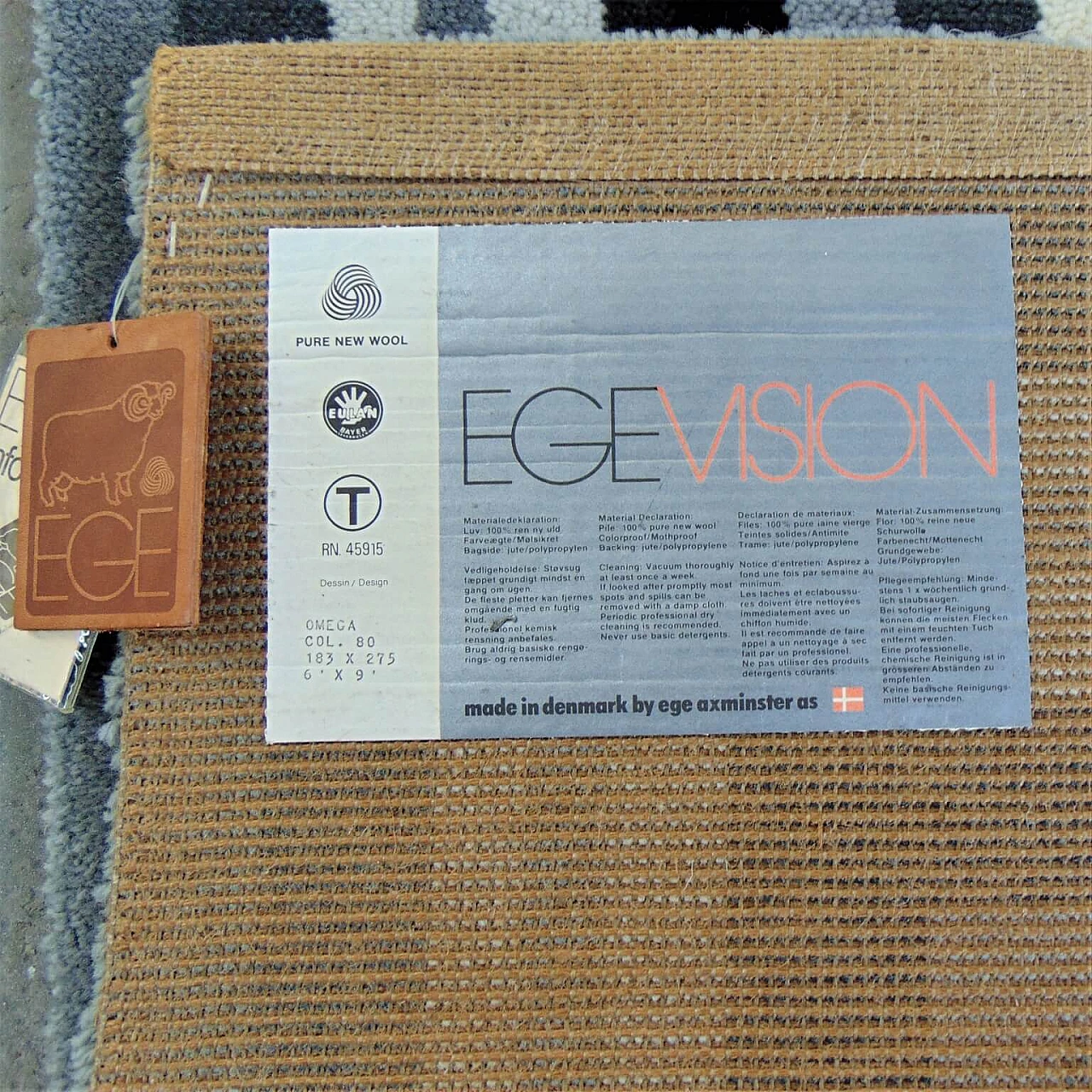 Danish Axminster Rug by EGE Pure New Wool, Cream Background Dark Rim, 1980s 1069297