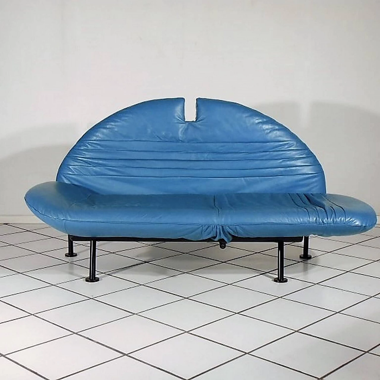 Sofa Loveseat turquoise leather by Walter Leeman for Sormani, 1980s 1069313