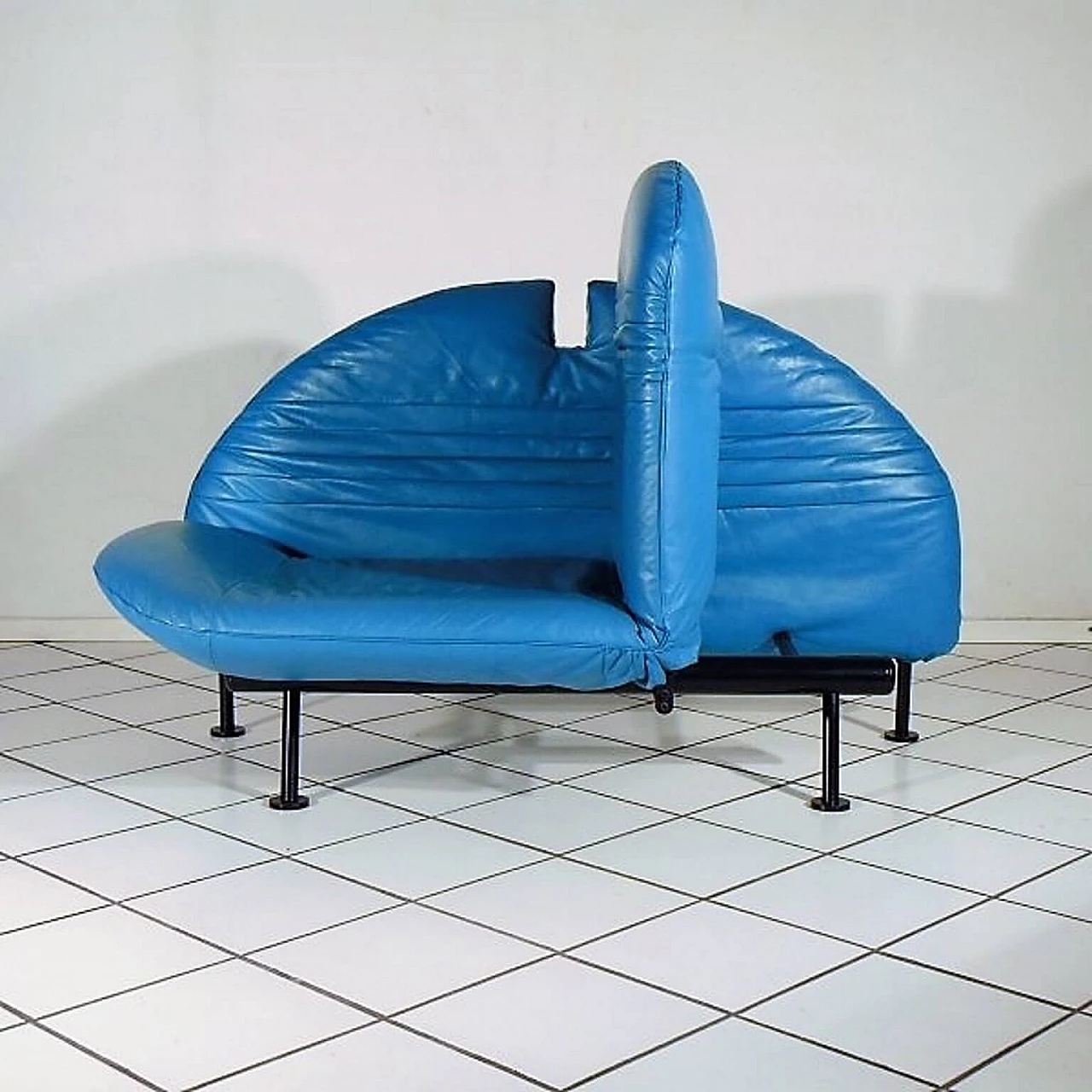 Sofa Loveseat turquoise leather by Walter Leeman for Sormani, 1980s 1069314