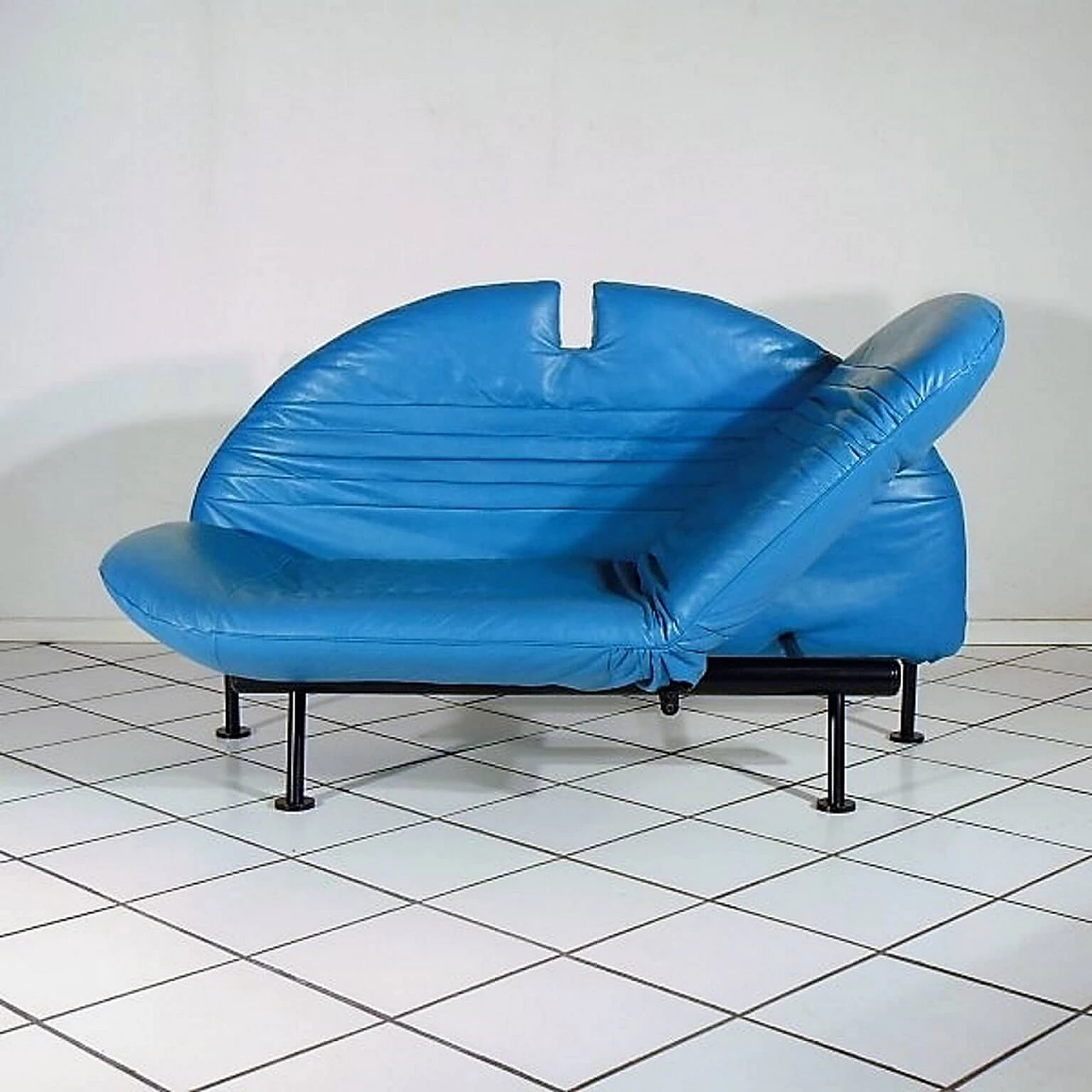 Sofa Loveseat turquoise leather by Walter Leeman for Sormani, 1980s 1069315