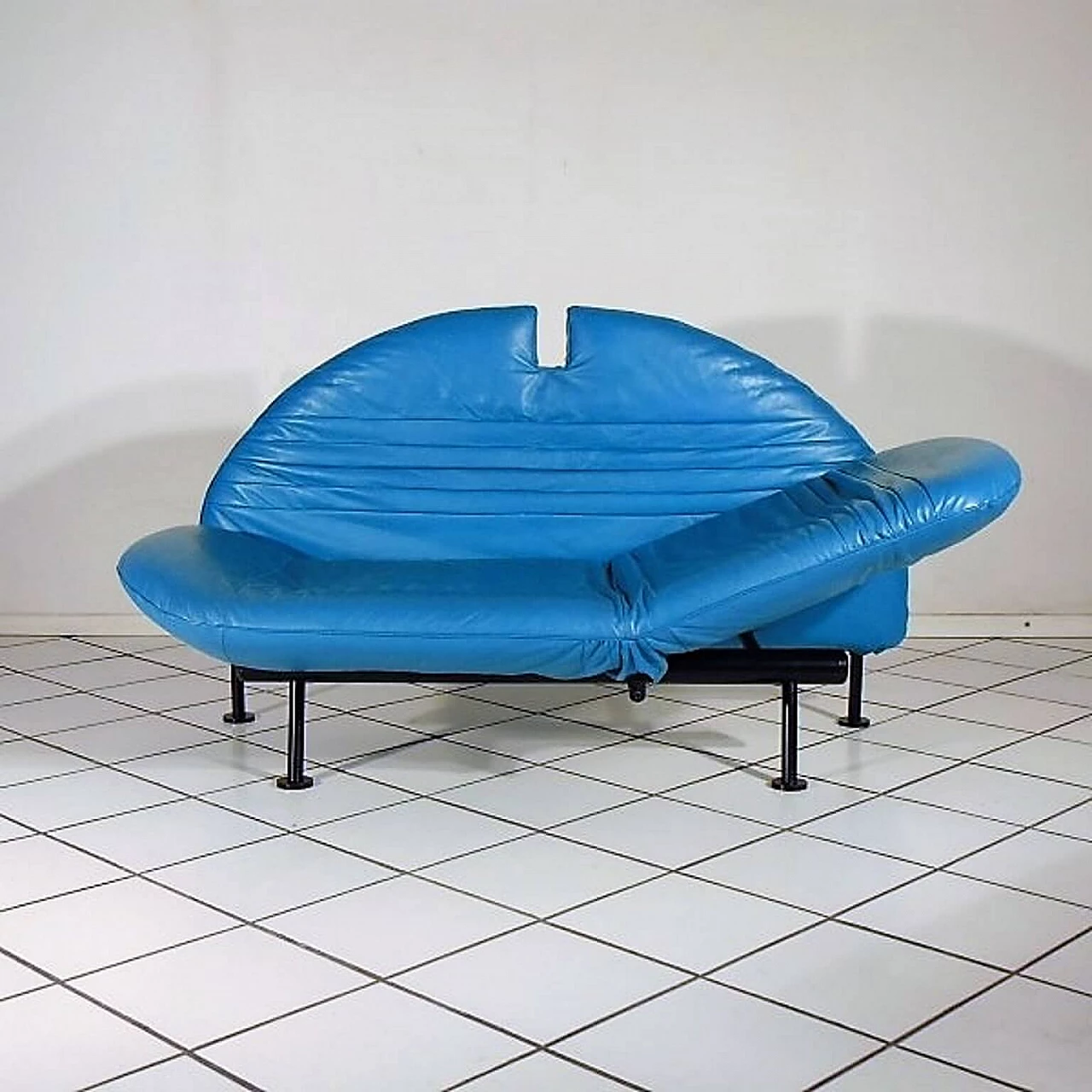Sofa Loveseat turquoise leather by Walter Leeman for Sormani, 1980s 1069316