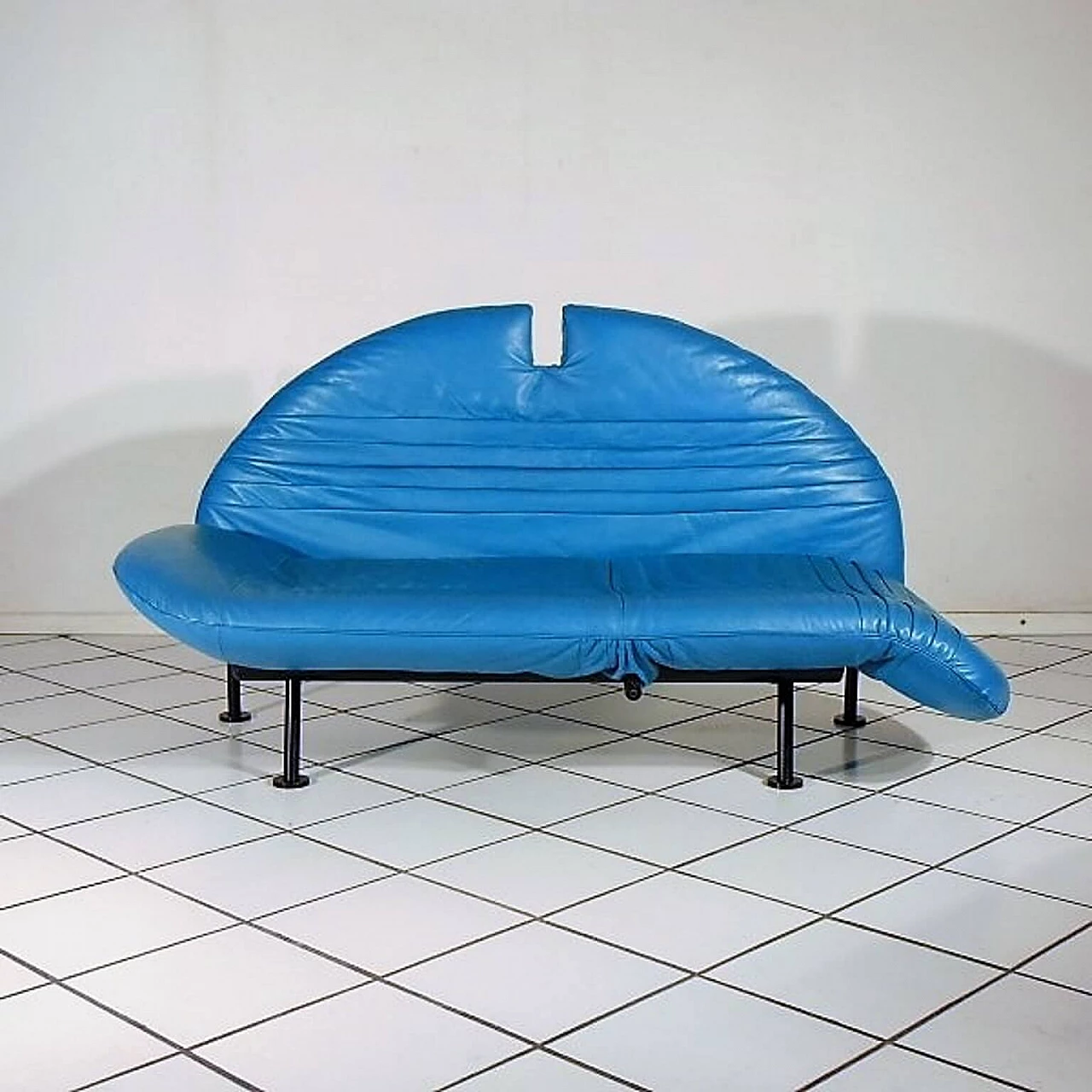 Sofa Loveseat turquoise leather by Walter Leeman for Sormani, 1980s 1069317