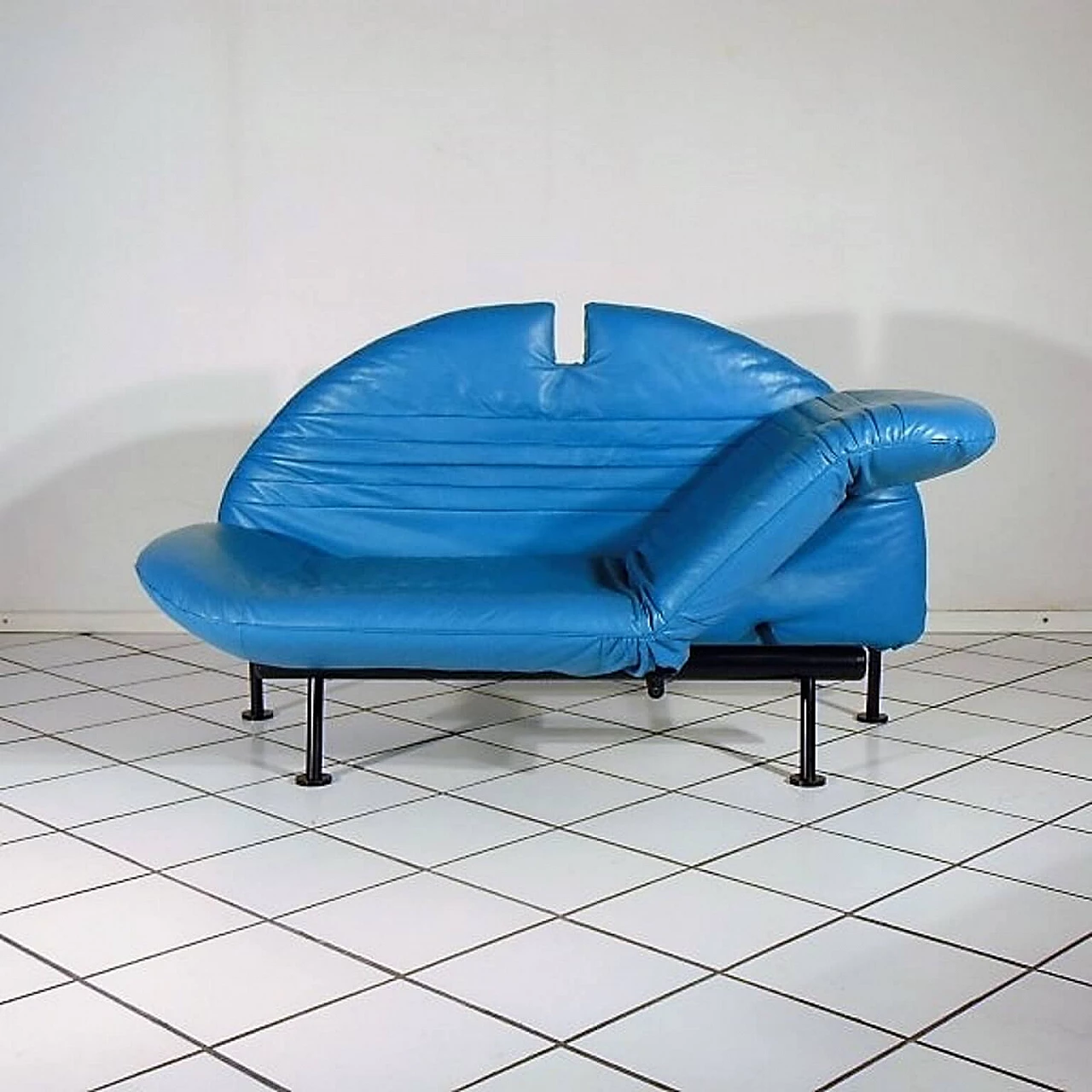 Sofa Loveseat turquoise leather by Walter Leeman for Sormani, 1980s 1069318