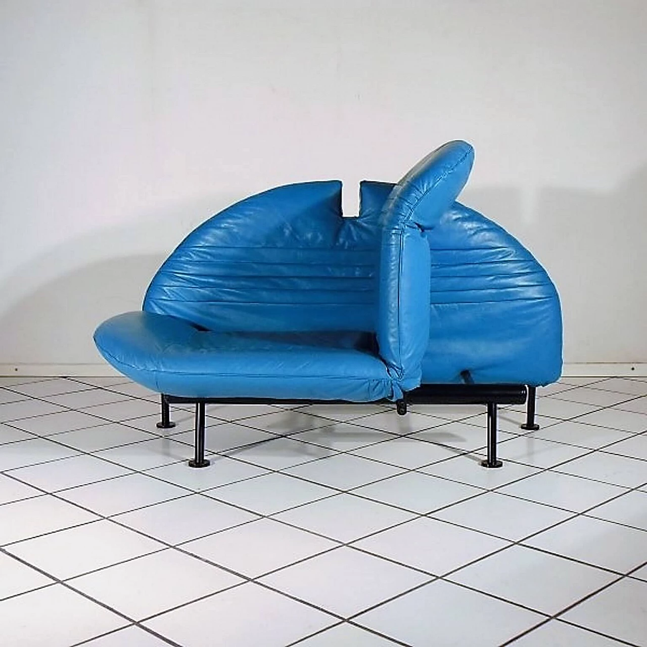 Sofa Loveseat turquoise leather by Walter Leeman for Sormani, 1980s 1069319