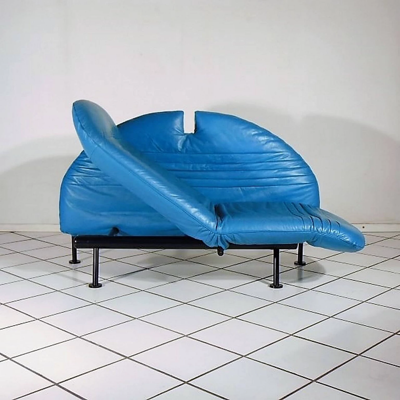 Sofa Loveseat turquoise leather by Walter Leeman for Sormani, 1980s 1069320