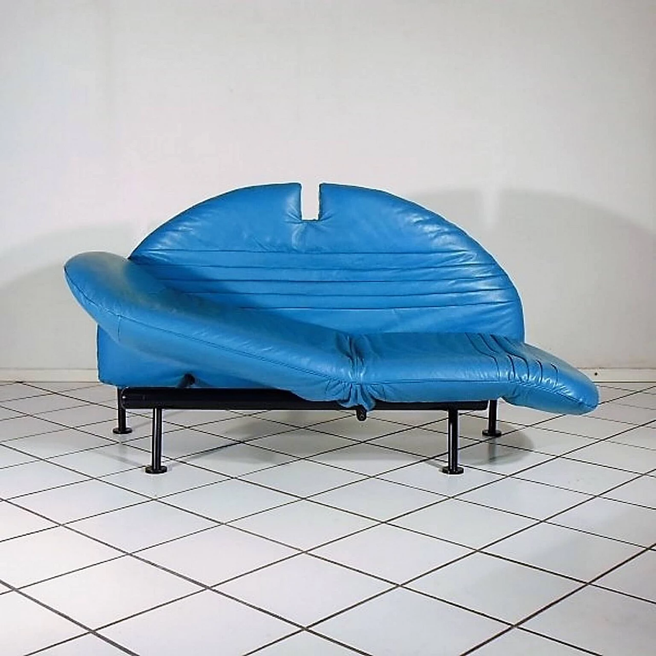 Sofa Loveseat turquoise leather by Walter Leeman for Sormani, 1980s 1069321