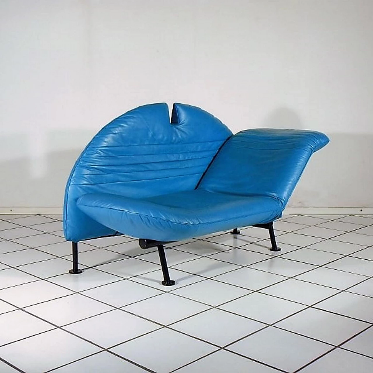 Sofa Loveseat turquoise leather by Walter Leeman for Sormani, 1980s 1069326