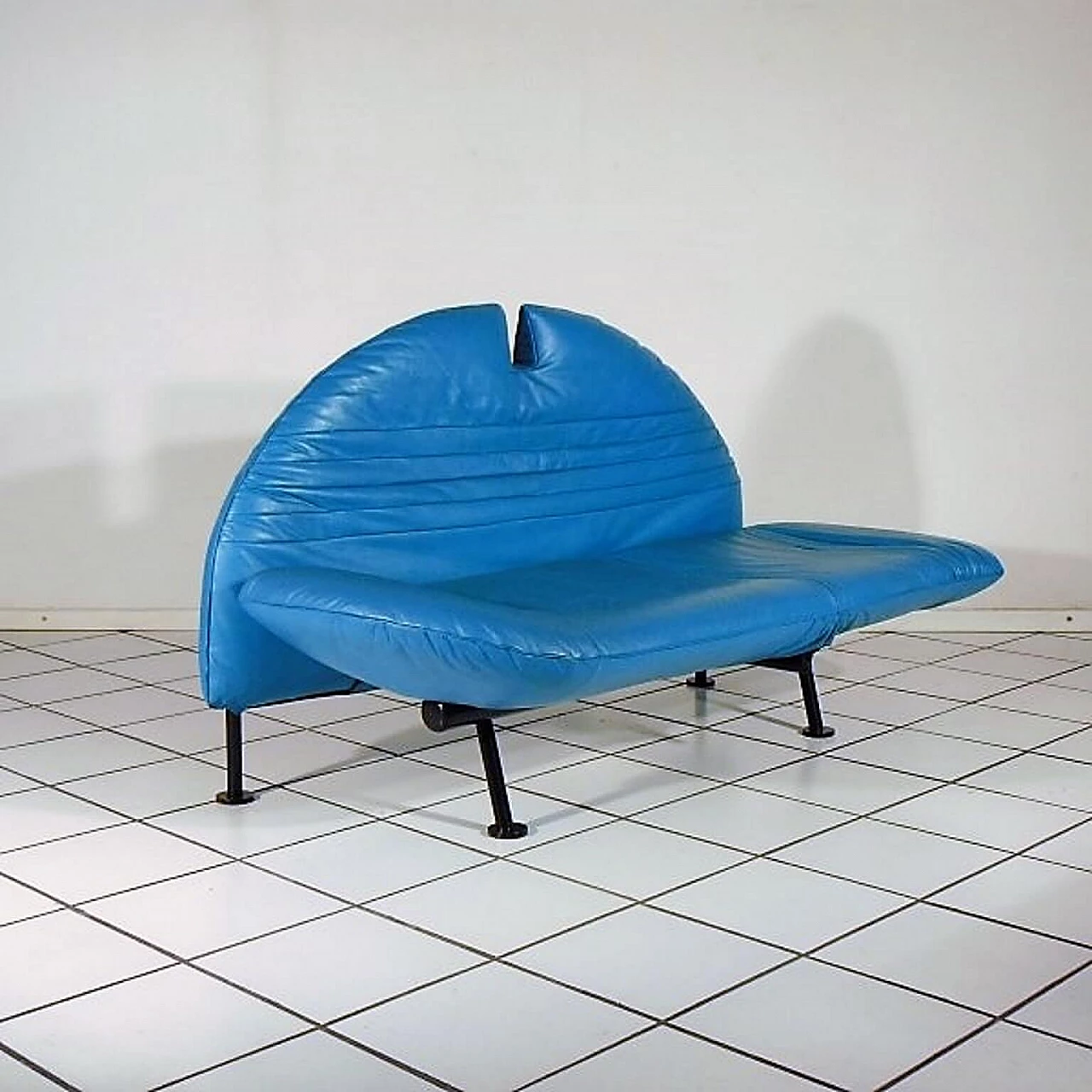 Sofa Loveseat turquoise leather by Walter Leeman for Sormani, 1980s 1069327