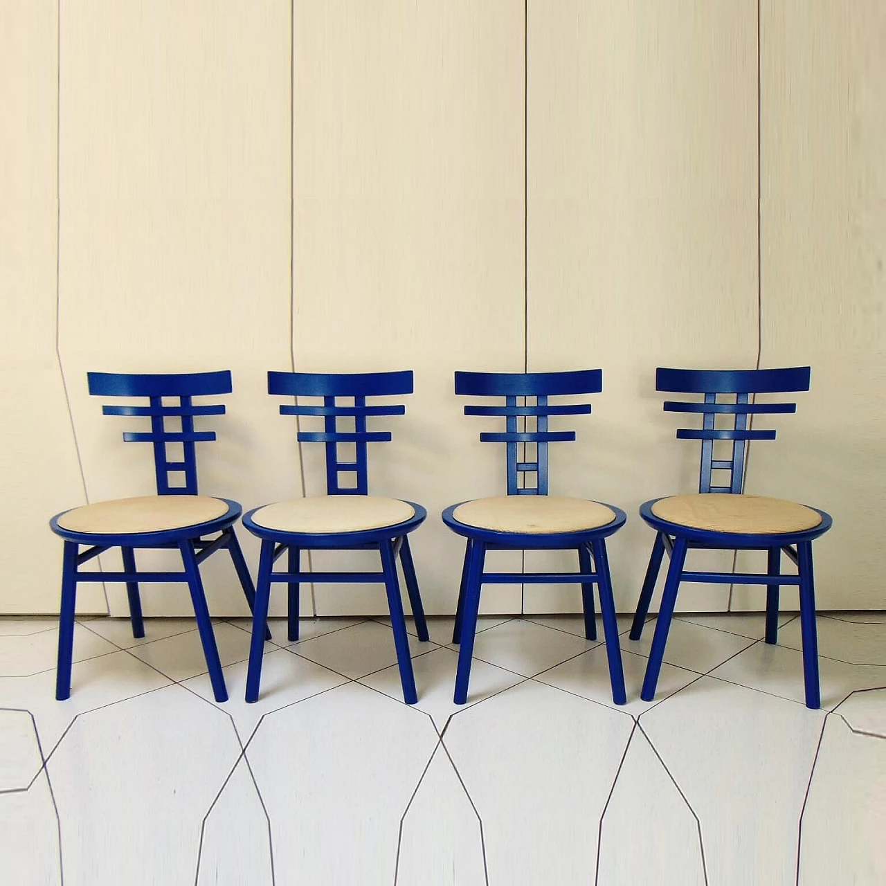 4 sedie blu di De Pas, D'urbino, Lomazzi per Sormani, anni '80 1069334