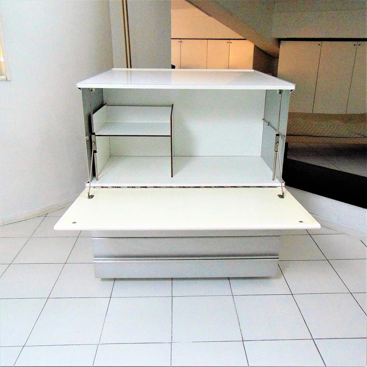 1960s Claudio Salocchi Bar Unit, Aluminium, White Lacquer for Sormani, Italy 1069347