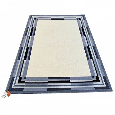 Tappeto danese EGE Rya, Axminster Rug, in pura lana, color crema con bordo scuro, anni '80