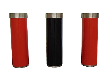 3 Posacenere colorati in plastica e ottone, Sormani, anni '70