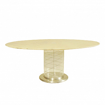 1970s Dining Table, White Marble, Lucite Base, Claudio Salocchi for Sormani Italy