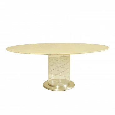 1970s Dining Table, White Marble, Lucite Base, Claudio Salocchi for Sormani Italy