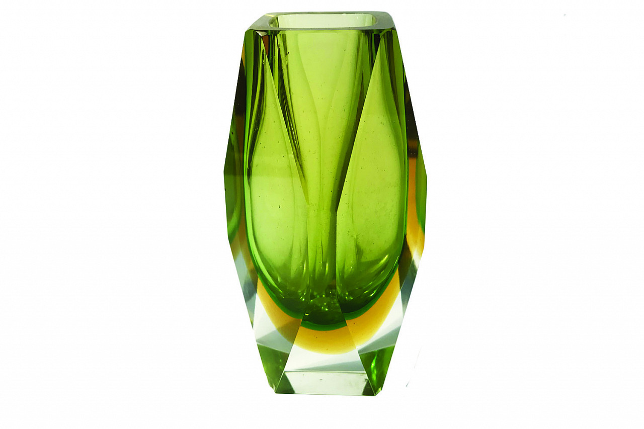 Green and yellow faceted Murano vase 1
