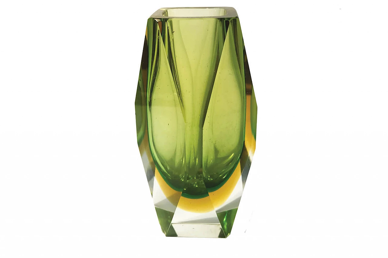 Green and yellow faceted Murano vase 1