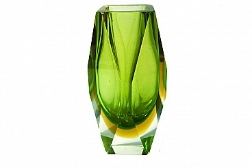 Green and yellow faceted Murano vase