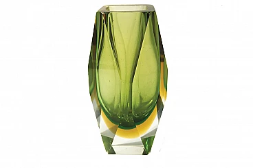 Green and yellow faceted Murano vase