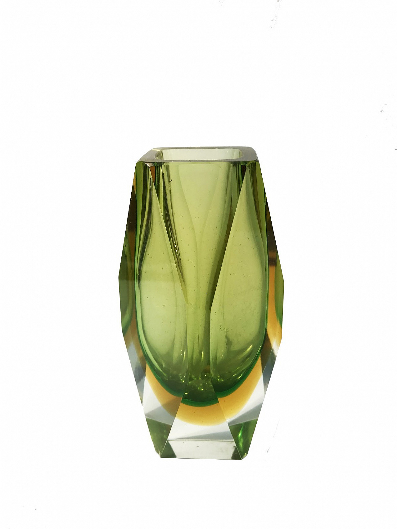 Green and yellow faceted Murano vase 6
