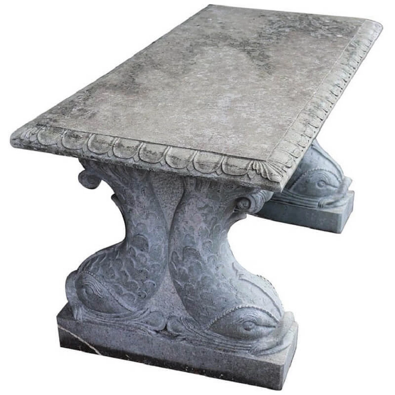 Grande tavolo antico da giardino in marmo scolpito 1069792